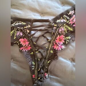 Victoria's Secret crotchless, sexy vintage Black Floral Lace-Up Panties
